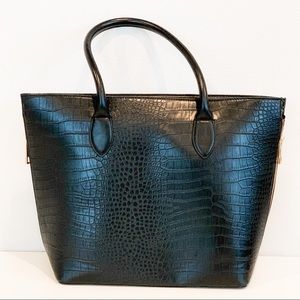 Black Vegan Leather Crocodile Handbag